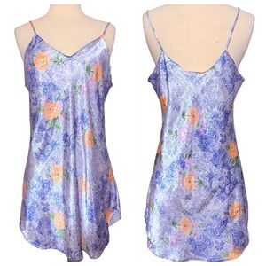 1980’s Vintage Feminine Floral Chemise Slip Dress with Spaghetti Straps, M